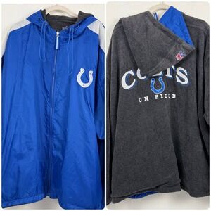 Puma Colts NFL Reversible‎ Jacket Blue Grey Fleece No Size Tag 3XL-4XL